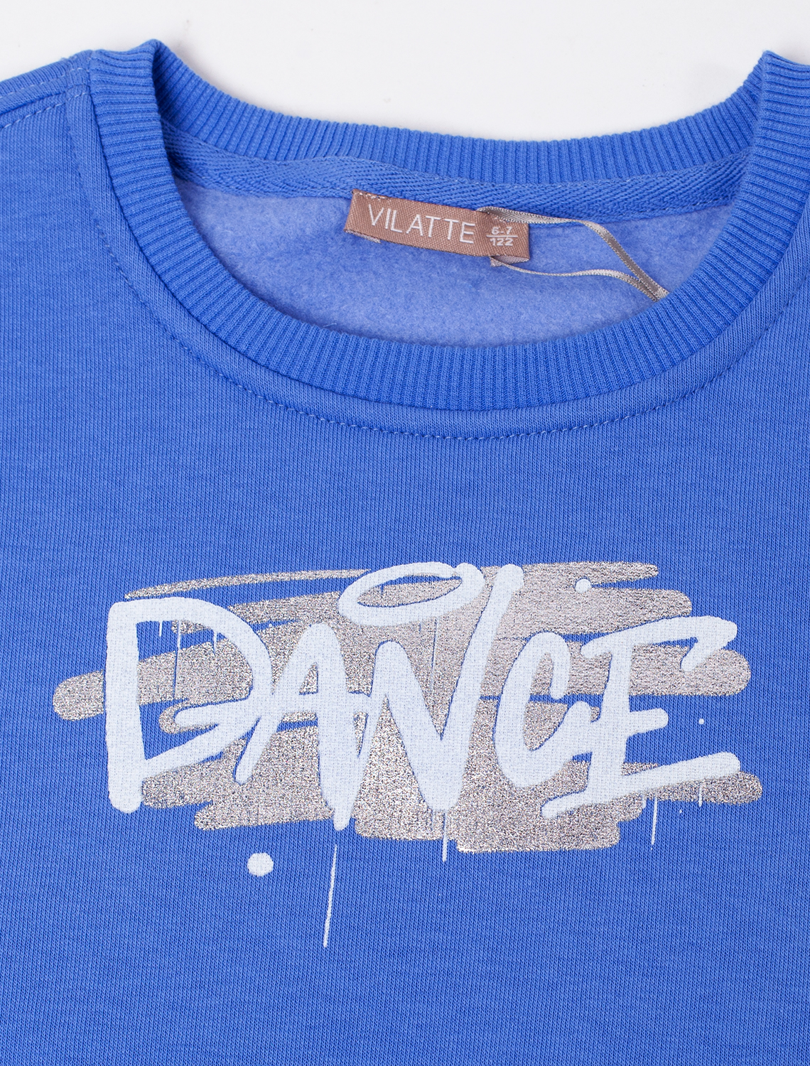 Ст.цена 1690р Свитшот из теплого футера-трехнитки с принтом фольгой F49.428 голубой