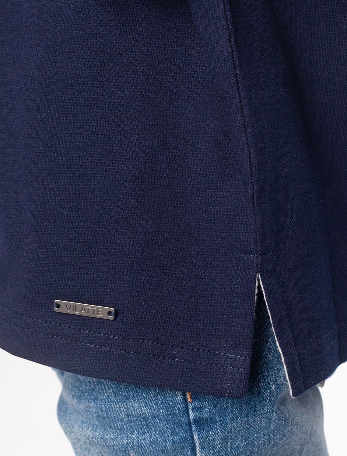 Ст.цена 1090р Футболка-поло из трикотажа пике с эластаном M49.387 темно-синий