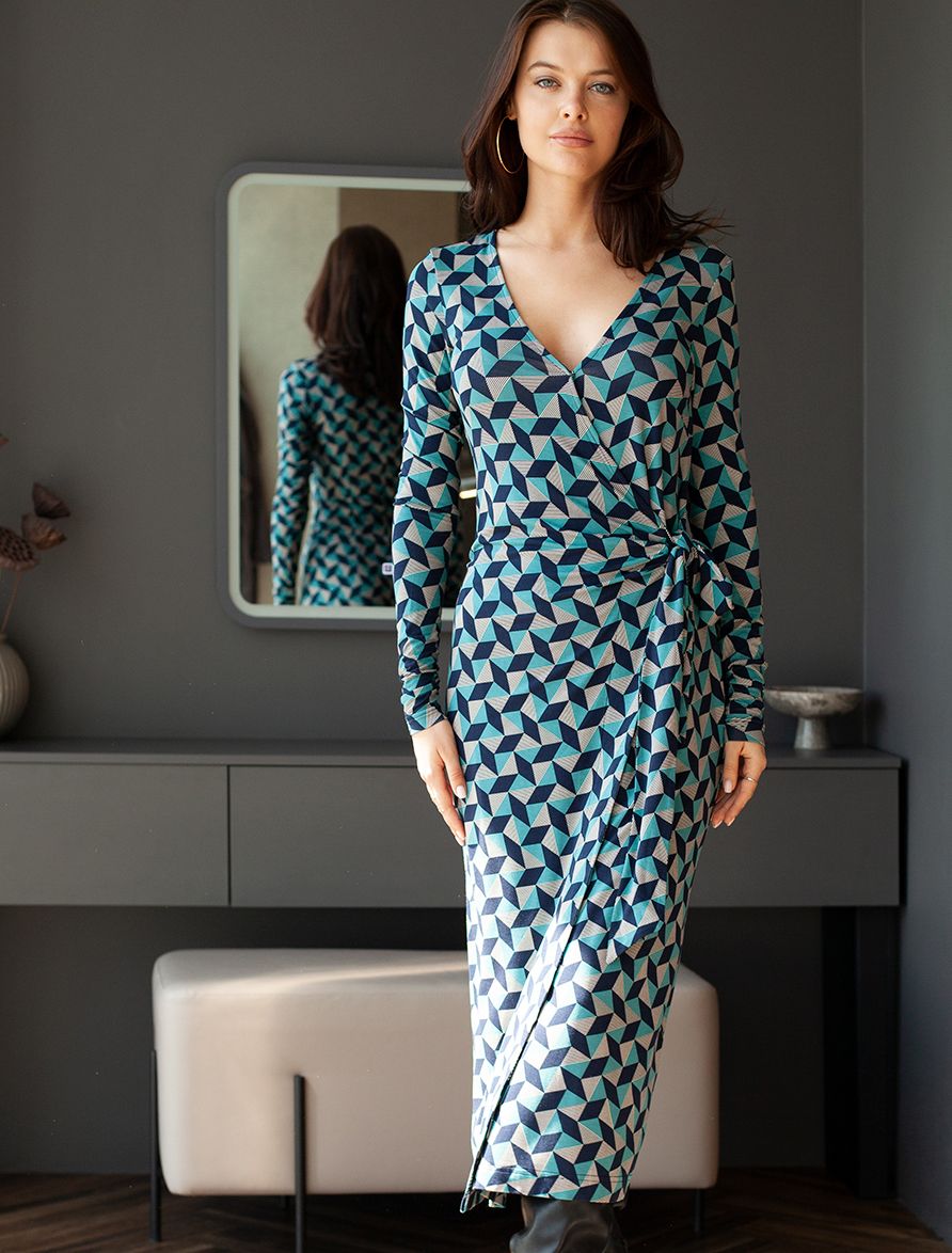 Платье на запАх из трикотажной вискозы с эластаном D42.226 сине-зеленый