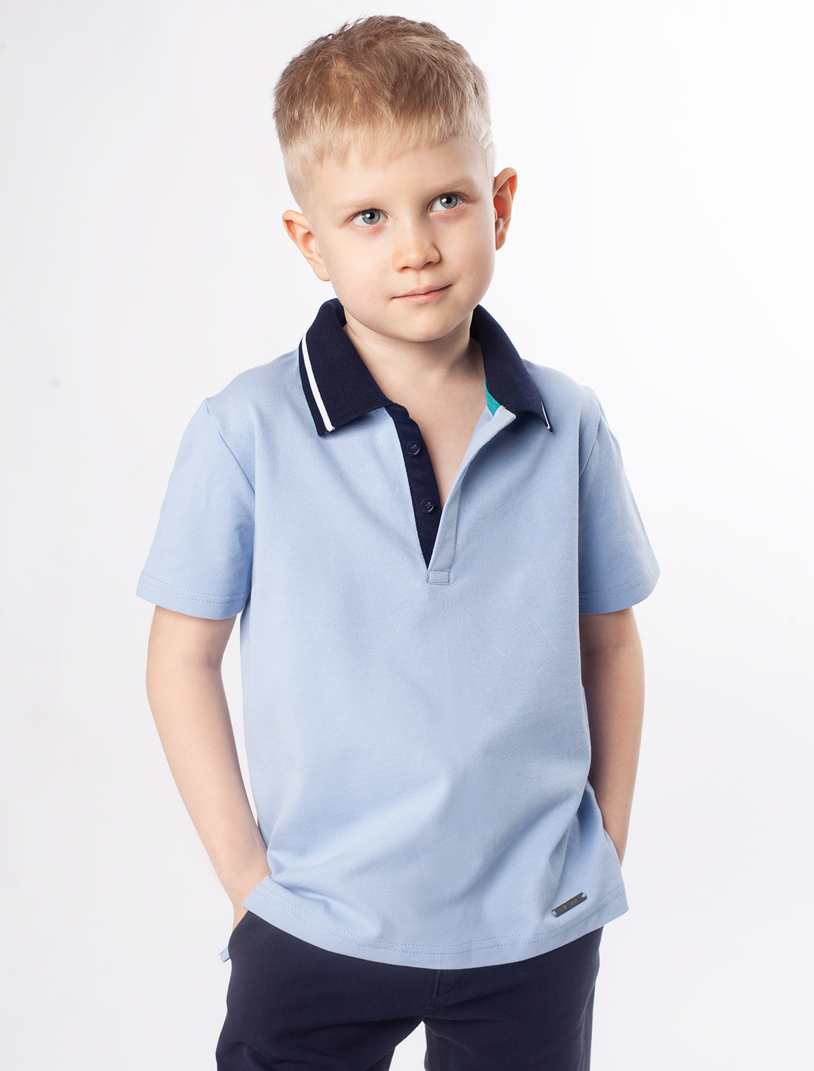 Ст.цена 1090р Футболка-поло из трикотажа пике с эластаном M49.387 голубой