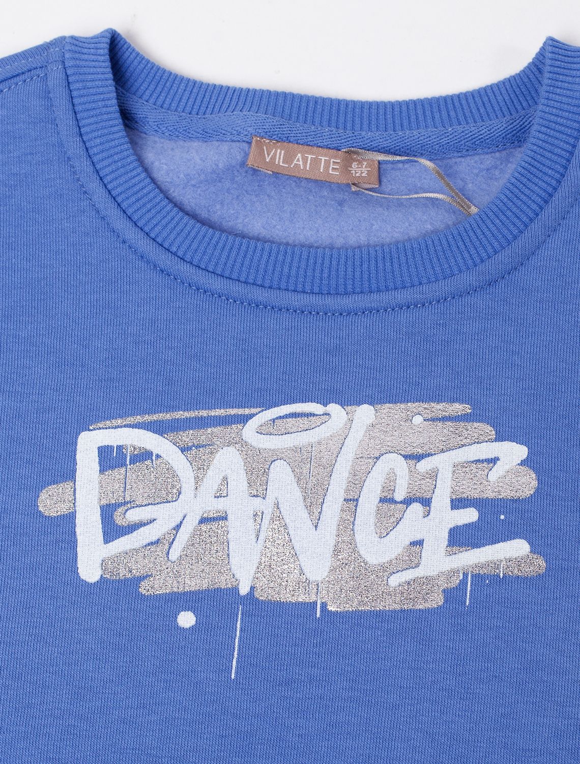 Ст.цена 1690р Свитшот из теплого футера-трехнитки с принтом фольгой F49.428 голубой