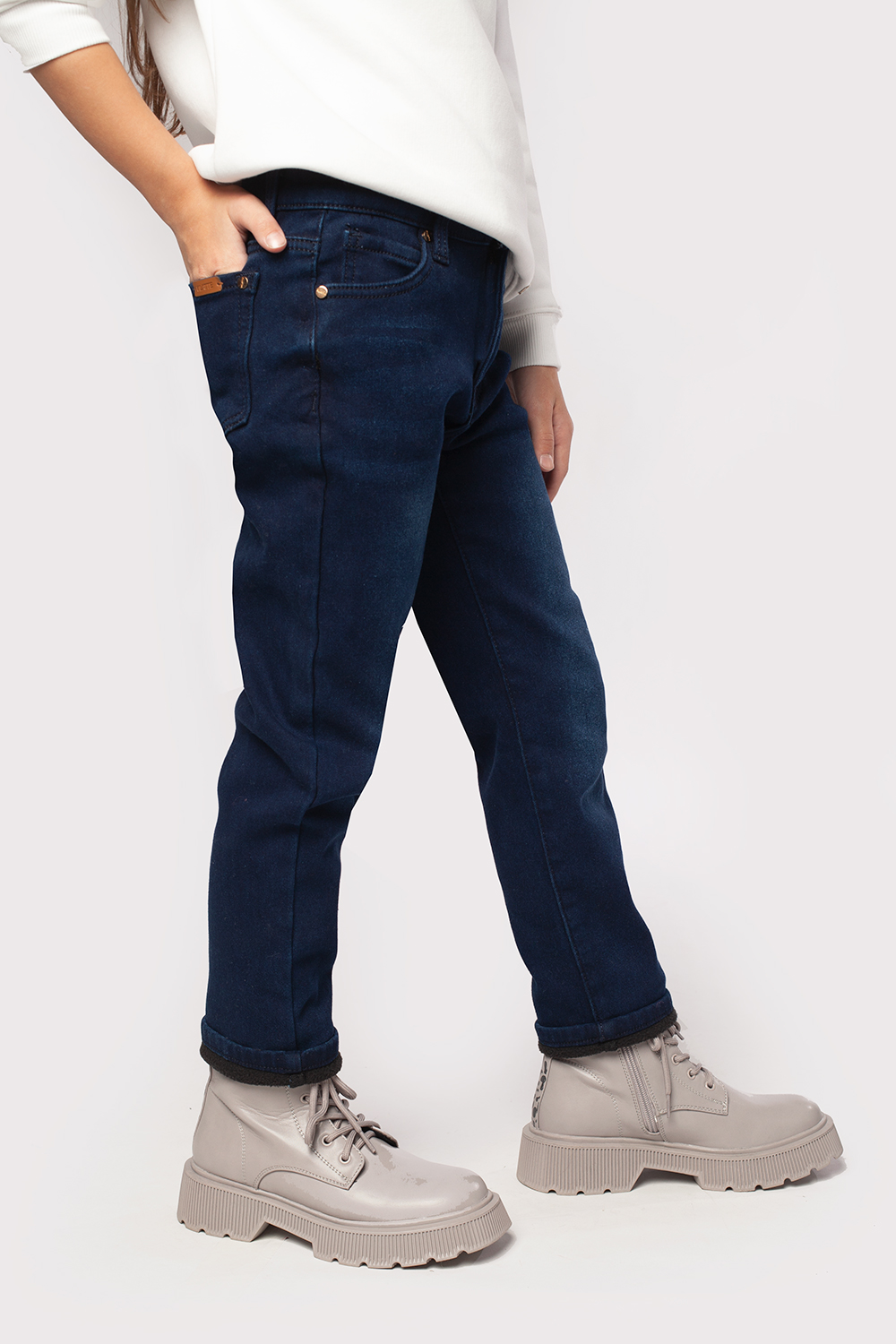 Ст.цена 2450р Эластичные джинсы mom-fit на флисе F54.077 темно-синий