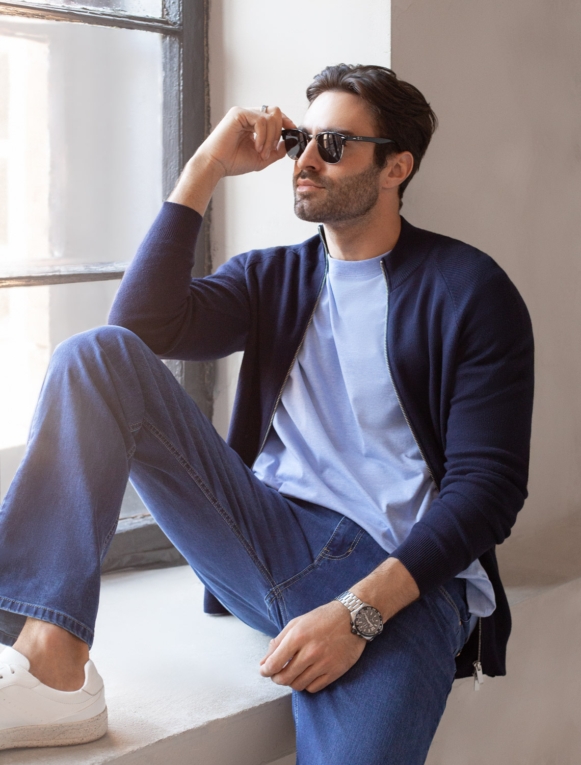 Ст.цена 2850р Джемпер тонкой вязки из хлопка на молни U39.002 темно-синий