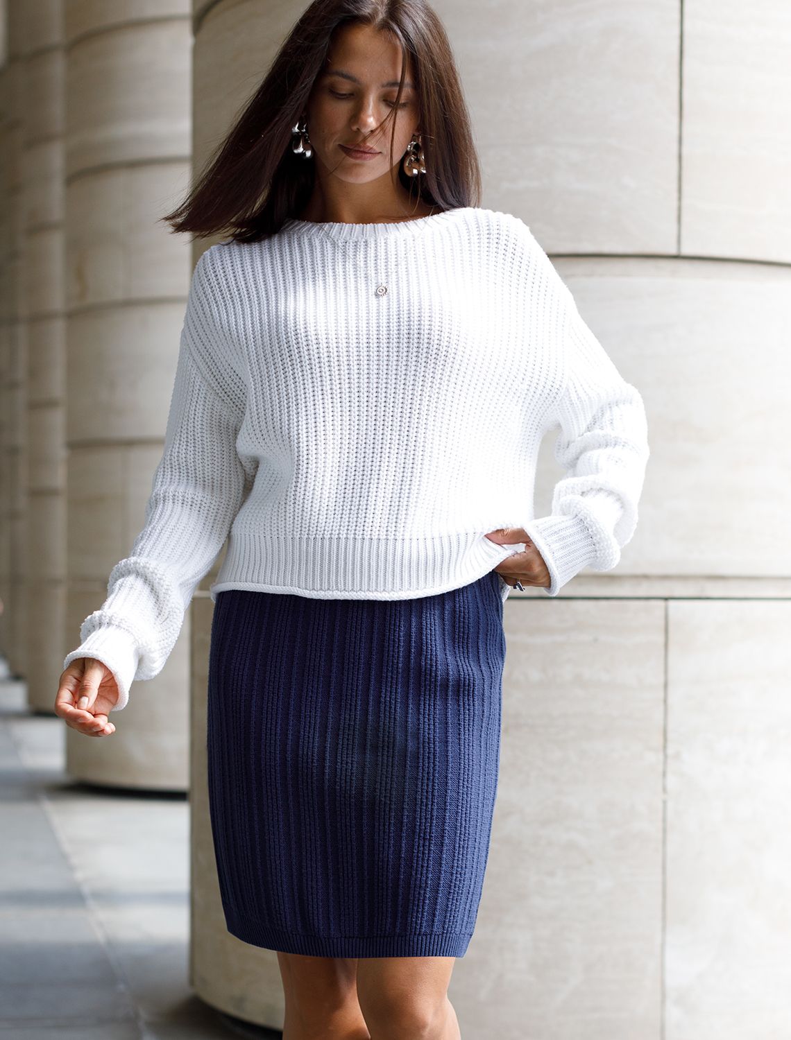 Юбка фактурной вязки с трикотажной подкладкой D36.014 т.синий