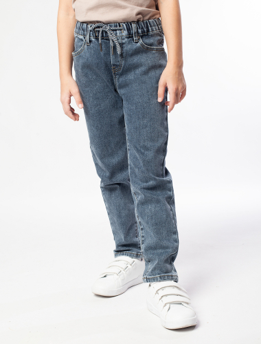 Эластичные джинсы с поясом на резинке M54.073 серо-синий