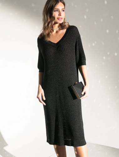 Платье из вискозы фактурной вязки с мягким люрексом D32.100 черный
