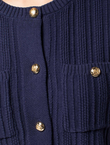 Жакет фактурной вязки с золотистыми пуговицами D31.118 т.синий