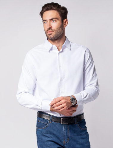 Рубашка мужская с контрастными внутренними элементами из фактурного хлопка  с ПЭ U29.000 белый-голубой