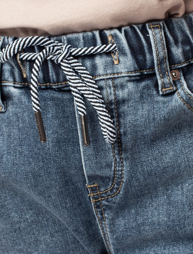 Эластичные джинсы с поясом на резинке M54.073 серо-синий