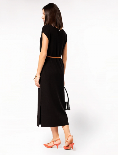 Платье из вискозы, связанное плетением интерлок с ремешком D32.042 черный
