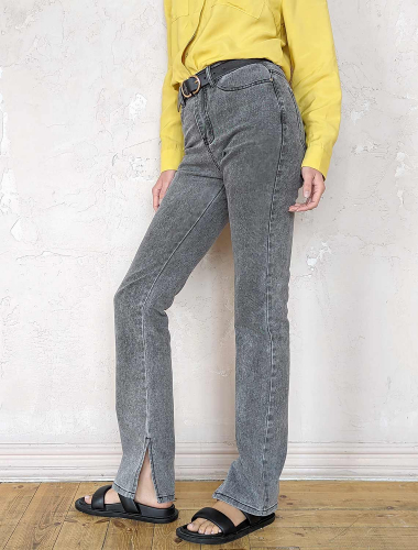 Удлиненные прямые джинсы с разрезами D54.268 светло-серый