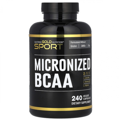 California Gold Nutrition, микронизированные BCAA, аминокислоты с разветвленной цепью, 500 мг, 240 растительных капсул (250 мг в 1 капсуле)