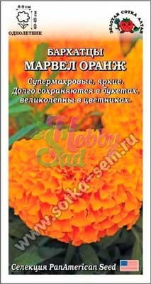 Цветы Бархатцы Марвел Оранж прям. (5 шт) Сотка