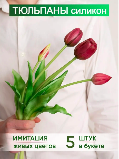 Букет тюльпанов 5 шт. (3 полураскрытых + 2 закрытых) (фиолетовый)