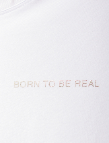 Лонгслив из премиального хлопка с принтом фольгой D49.979 белый_born_to_be_real