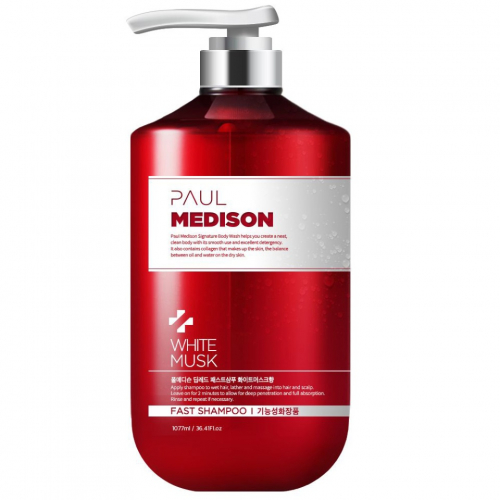 Шампунь для волос с коллагеном и ароматом белого мускуса PAUL MEDISON Deep-Red Fast Shampoo White Musk  1077мл