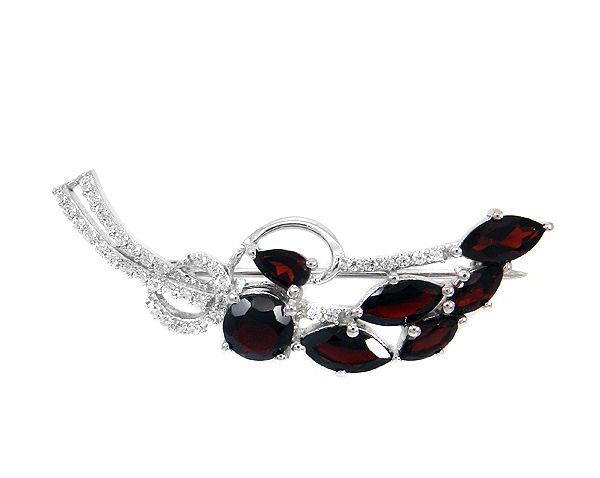 Брошь из серебра гранат, куб.циркон., Акцент