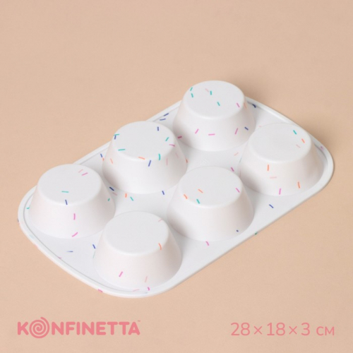 Форма силиконовая для выпечки KONFINETTA «Фигуры. Круг», 28×18×3 см, 6 ячеек (d=7,5 см), цвет белый