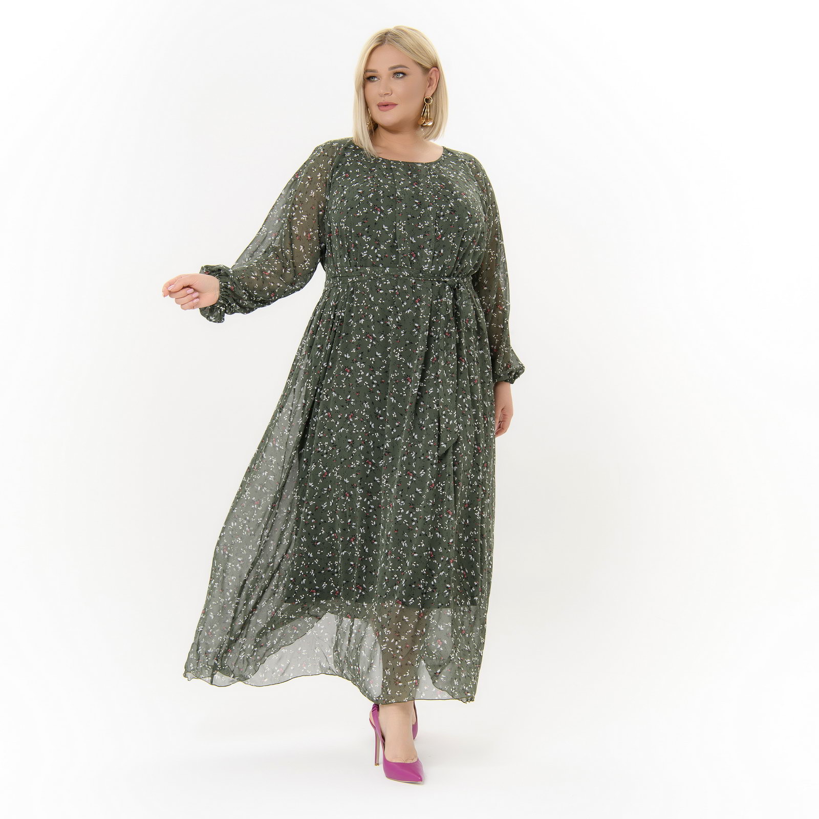 Платье длинное из шифона, принт