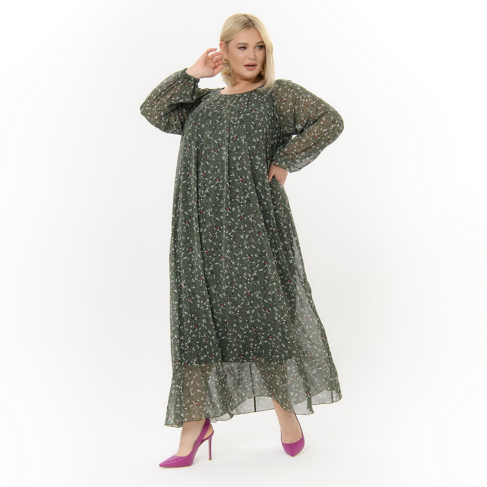 Платье длинное из шифона, принт