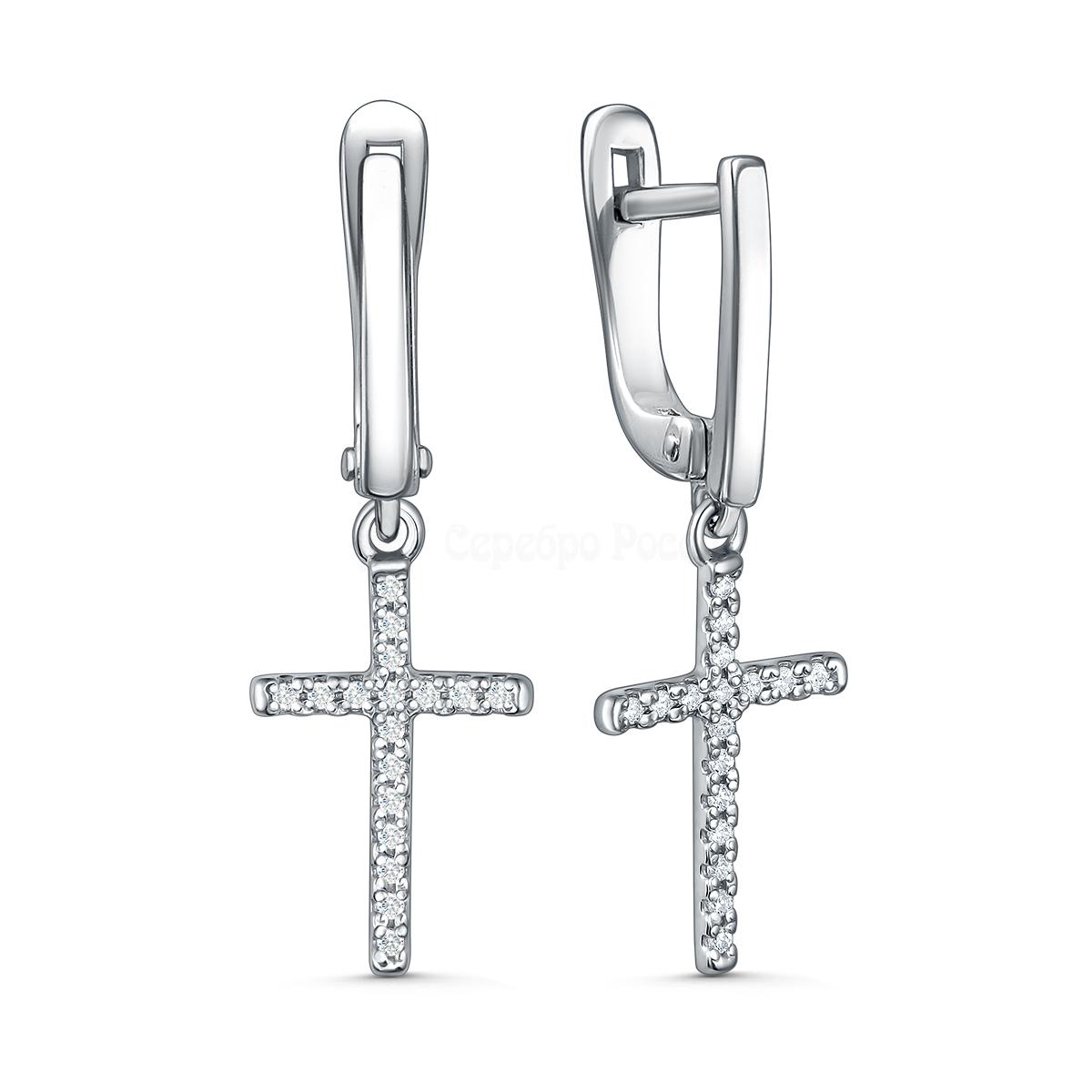 Серьги из серебра с фианитами родированные - Кресты 925 пробы С-4782-Р