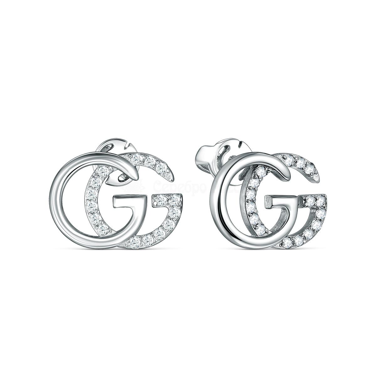 Серьги-пусеты из серебра с фианитами родированные - GG 925 пробы 4-579р200