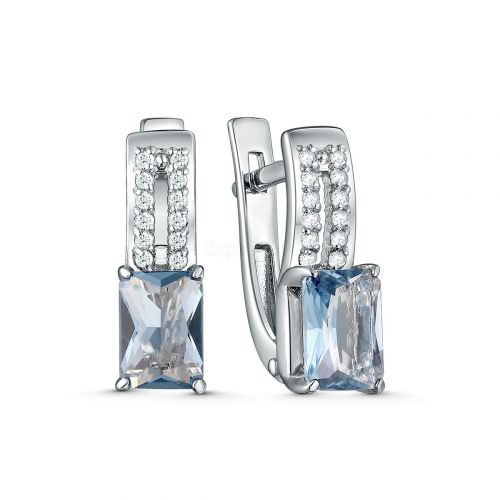 Серьги из серебра с кристаллом Swarovski цвета Лондон Топаз и фианитами родированные 925 пробы 00311205РС