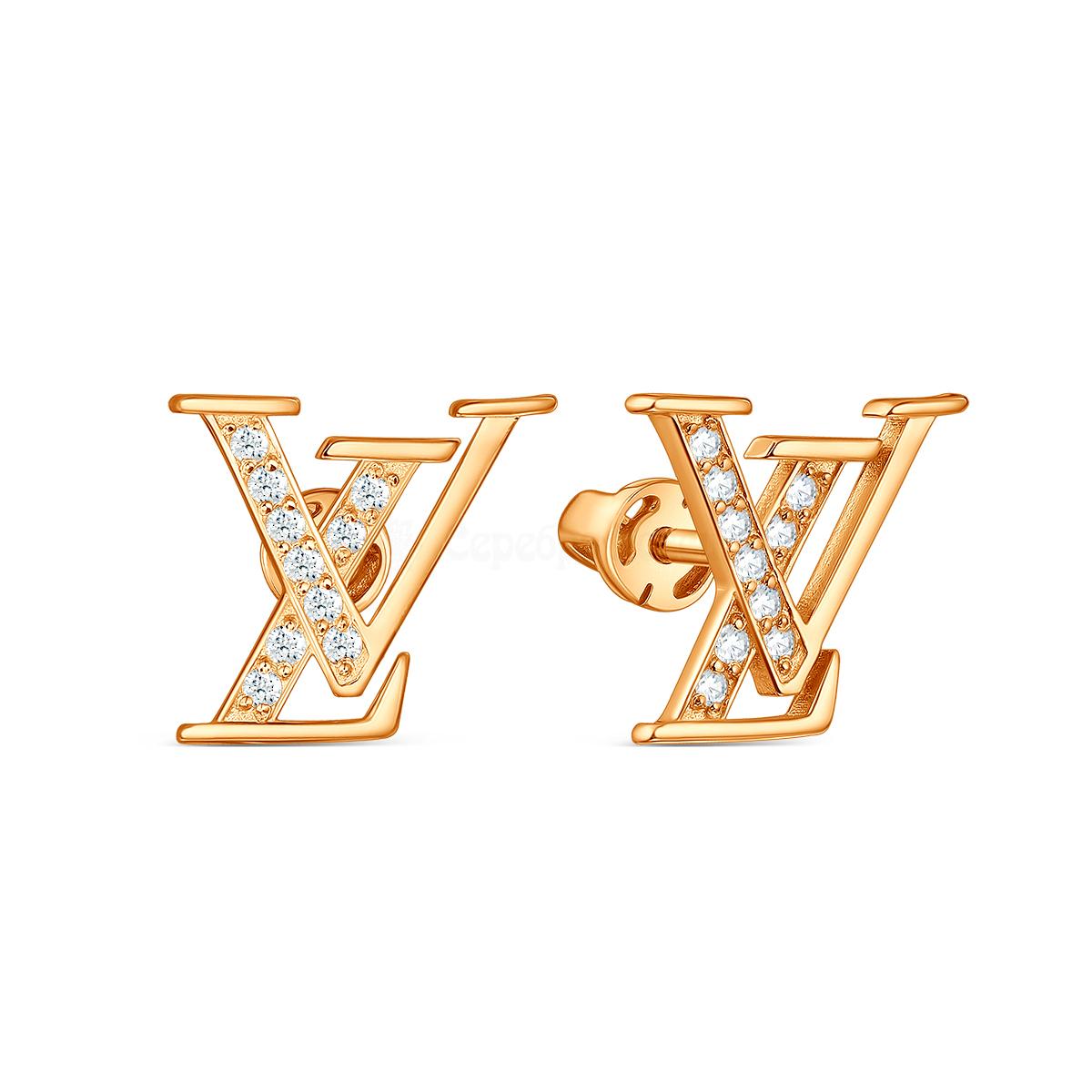 Серьги-пусеты из золочёного серебра с фианитами - LV 925 пробы 4-581з200