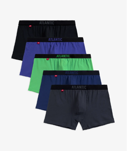 Мужские трусы шорты Atlantic, набор из 5 шт., хлопок, черные + фиолетовые + зеленые + темно-голубые + графит, 5SMH-004