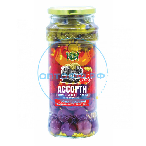 HiFood Оливки с косточкой с перцем Ассорти №6 / 550гр (упак*15)