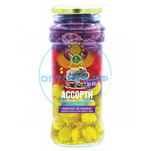 HiFood Оливки с косточкой с перцем Ассорти №10 / 550гр (упак*15)