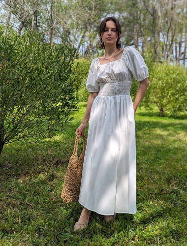 Платье из премиального хлопка-вуали с подкладкой юбки D22.524 белый