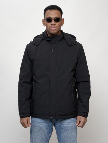 Куртка молодежная мужская весенняя с капюшоном черного цвета 7307Ch
