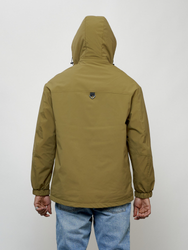 Куртка молодежная мужская весенняя с капюшоном горчичного цвета 7311G