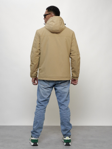 Куртка молодежная мужская весенняя с капюшоном бежевого цвета 7307B