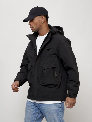 Куртка молодежная мужская весенняя с капюшоном черного цвета 7311Ch