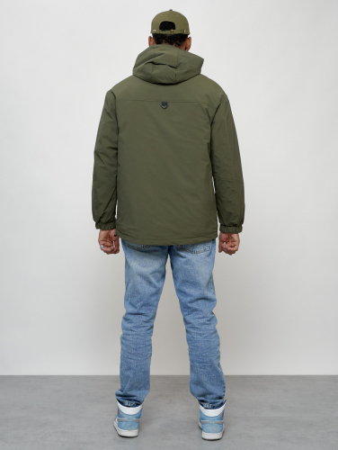 Куртка молодежная мужская весенняя с капюшоном цвета хаки 7311Kh