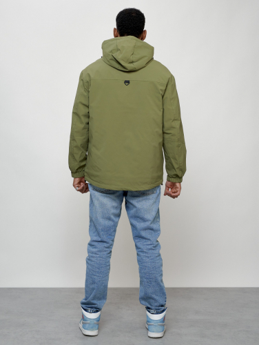 Куртка молодежная мужская весенняя с капюшоном зеленого цвета 7311Z