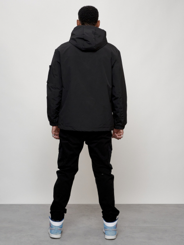 Куртка спортивная мужская весенняя с капюшоном черного цвета 705Ch