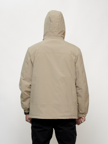 Куртка молодежная мужская весенняя с капюшоном бежевого цвета 803B