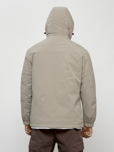 Куртка молодежная мужская весенняя с капюшоном бежевого цвета 7312B