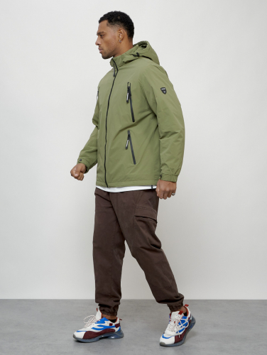 Куртка молодежная мужская весенняя с капюшоном зеленого цвета 7312Z