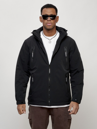 Куртка молодежная мужская весенняя с капюшоном черного цвета 7312Ch