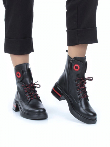 P514-1 BLACK/RED Ботинки демисезонные женские (натуральная кожа, байка)