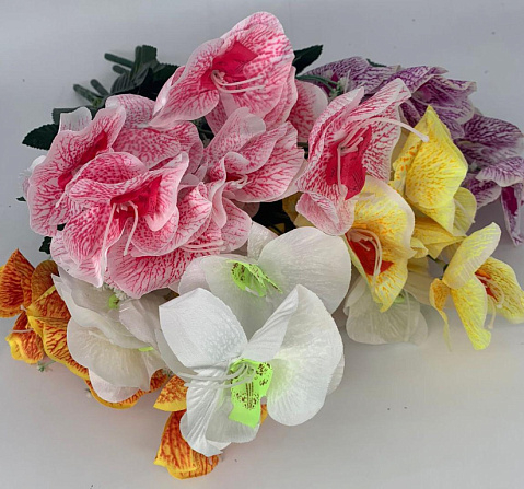 Цветы искусственные декоративные Орхидея 10 веток (10 цветков) + мелкие цветы 45 см