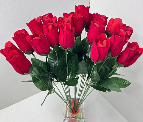 Цветок искусственный декоративный Красная роза 1 шт (1 бутон, 3 листика) 42 см
