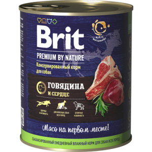 Brit Premium by Nature консервы с говядиной и сердцем для взрослых собак всех пород, 850 г