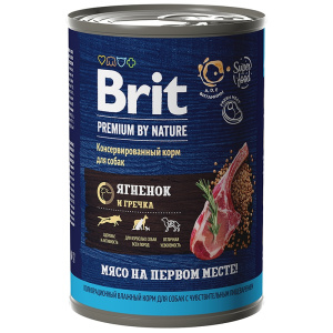 Brit Premium by Nature консервы с ягненком и гречкой для взрослых собак всех пород с чувствительным пищеварением, 410 г