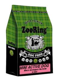 ZOORING MINI ACTIVE DOG Сухой корм для взрослых активных собак мини и средних пород Мясо молодых бычков и рис, без пшеницы,  (700 гр)