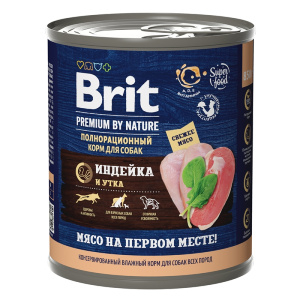 Brit Premium by Nature консервы с индейкой и уткой для взрослых собак всех пород, 850 г